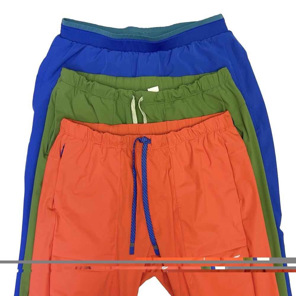Fabletics Men's Performance Pants Lot - 3 Pair Orange Green Blue Joggers Size L